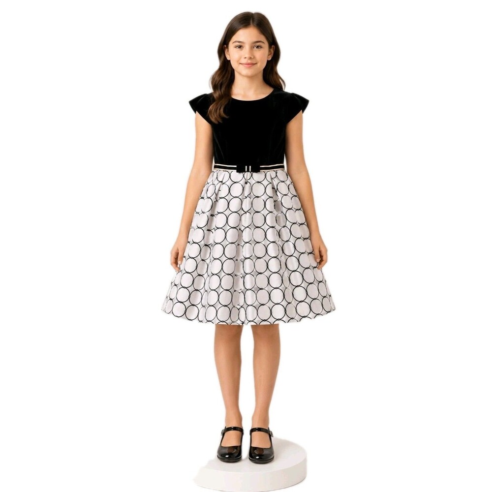 Pre-teen Party Dress Velvet Bodice Tulle Skirt Blk/White Jona Michelle Sz 12